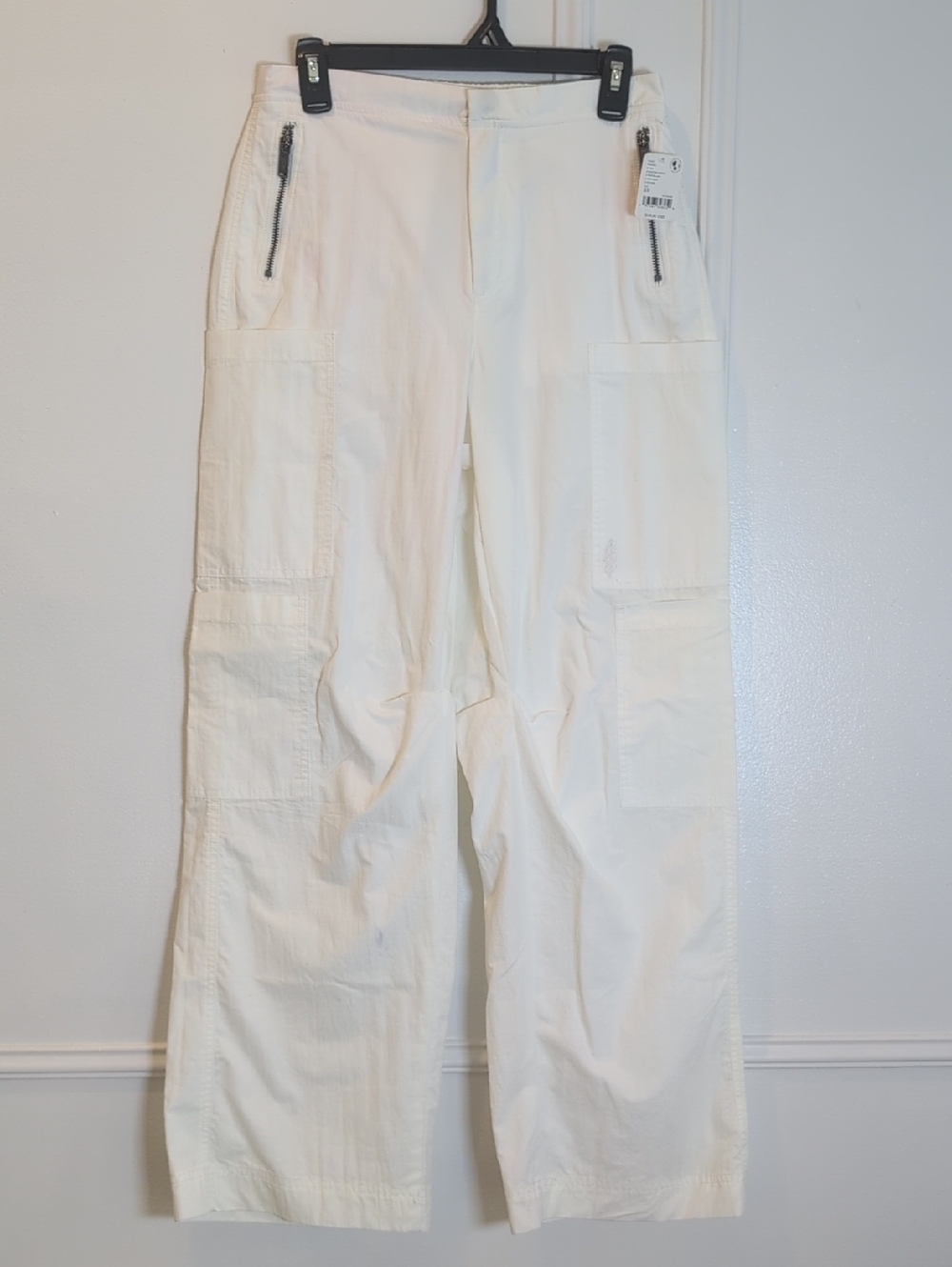 FP Movement by Free People White Wide-Leg Barrel Cargo Pants with Zip Pockets